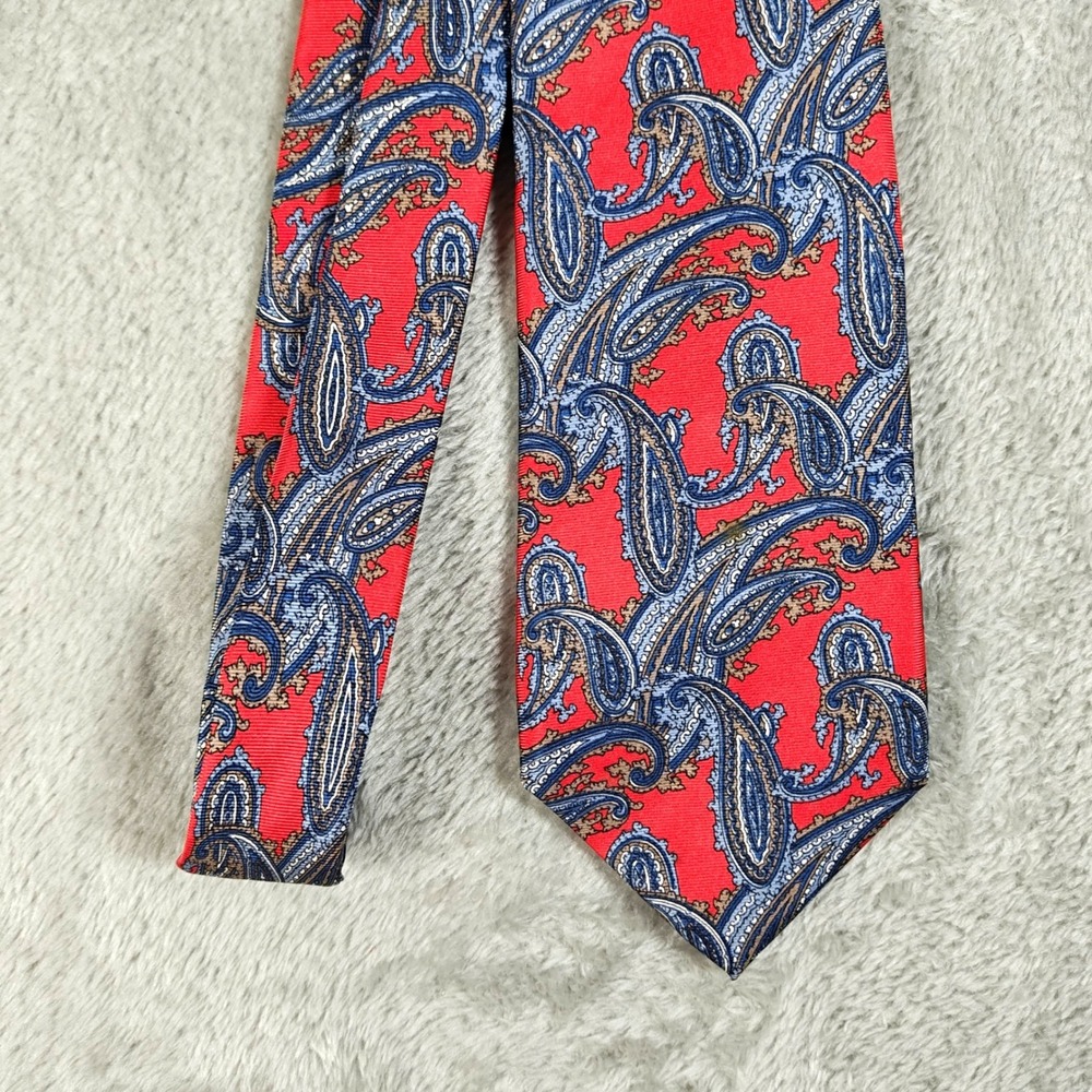 Vintage Christian Dior Tie Mens Red Blue Paisley Floral Silk Made USA Luxury
